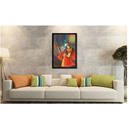 Roneclick Radha Krishna Painting with Synthetic Photo Frame (Multicolor)