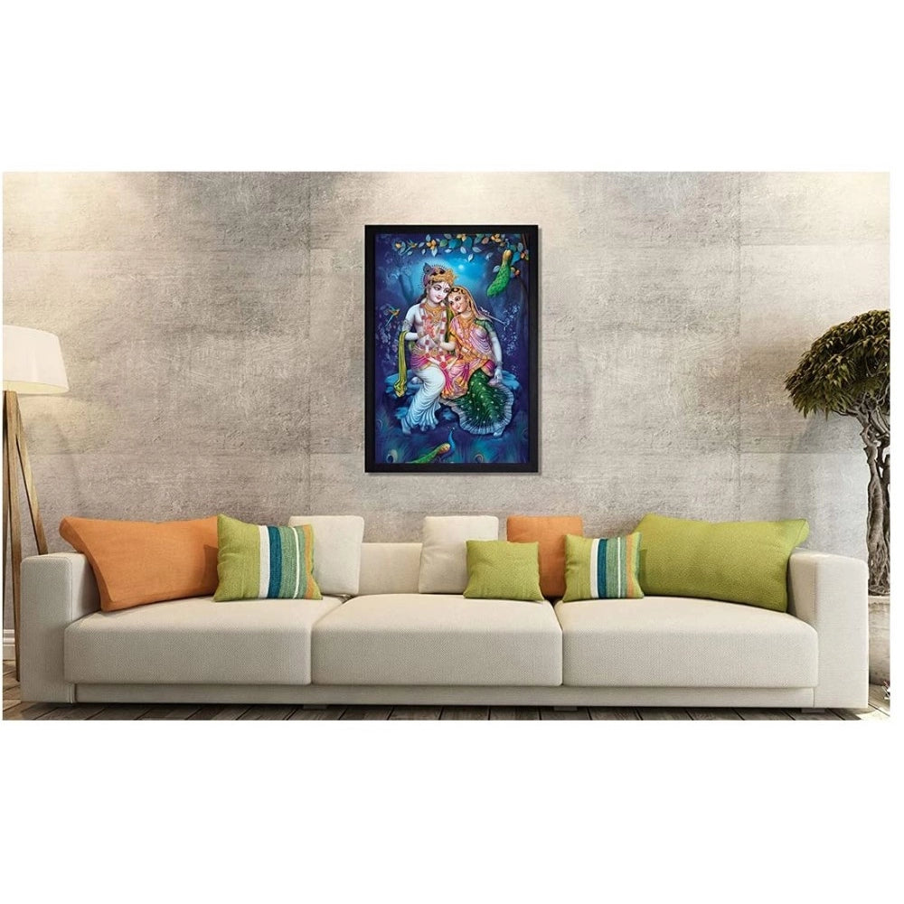 Roneclick Radha Krishna Painting with Synthetic Photo Frame (Multicolor)