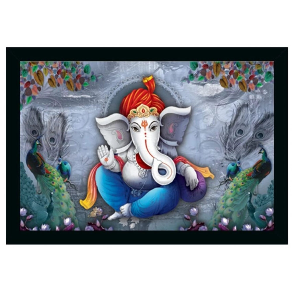 Roneclick Ganesha Painting with Synthetic photo Frame (Multicolor)