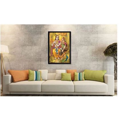 Roneclick Radha Krishna Painting with Synthetic Photo Frame (Multicolor)