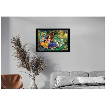 Roneclick Radha Krishna Painting with Synthetic Photo Frame (Multicolor)