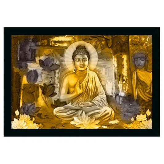 Roneclick Lord Buddha Paintingwith Synthetic Photo Frame (Multicolor)