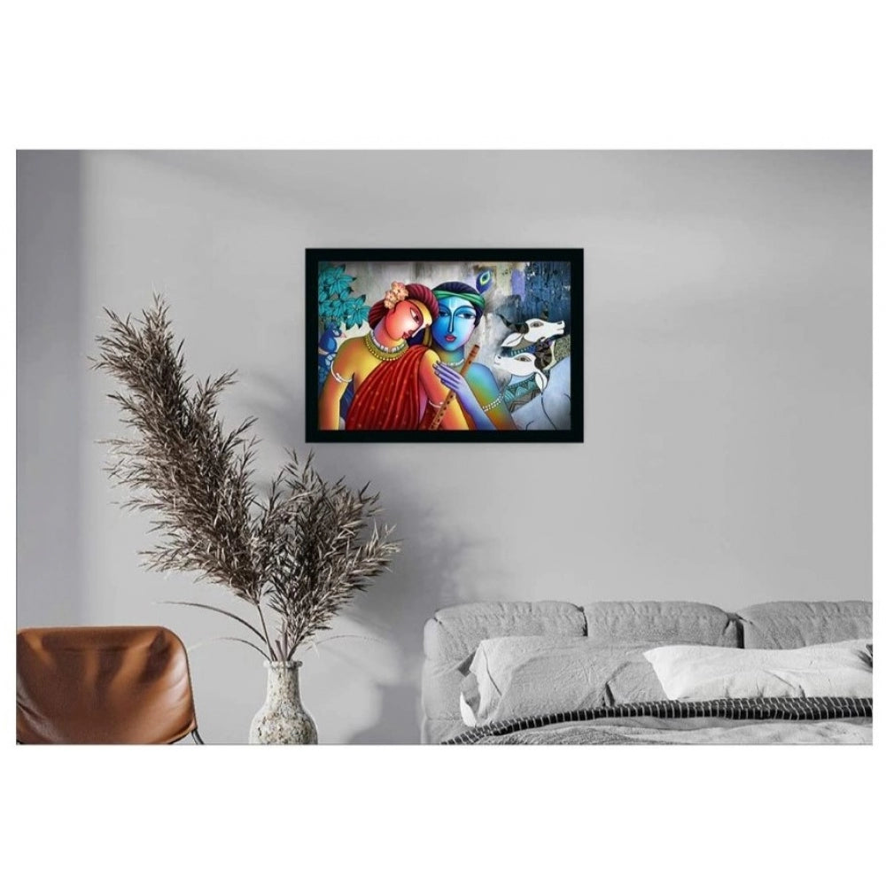 Roneclick Radha Krishna Painting with Synthetic Photo Frame (Multicolor)