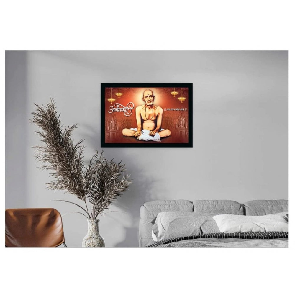 Roneclick Shri Gajanan Maharaj Painting Vinyl Sparkle Coated with Synthetic Photo Frame (Multicolor)