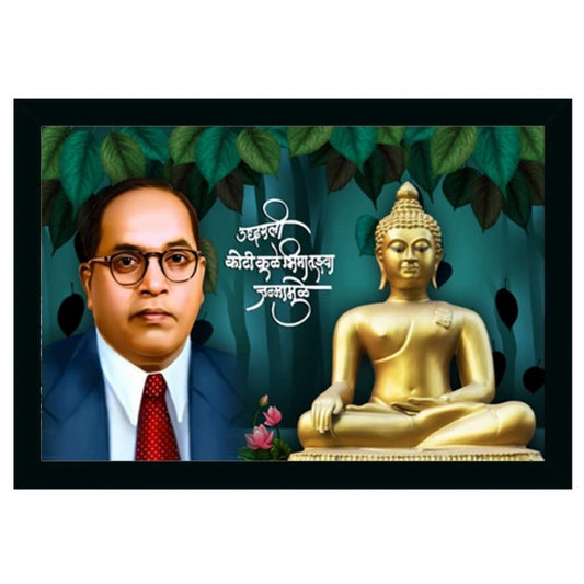 Roneclick Ambedkar Buddha Painting Vinyl Sparkle Coated with Synthetic Photo Frame (Multicolor)