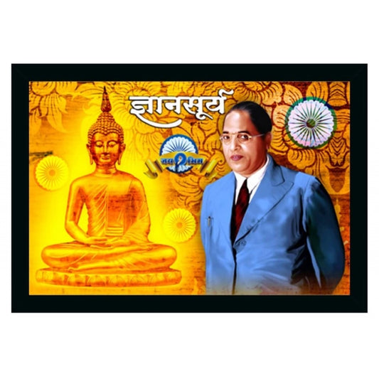 Roneclick Ambedkar Buddha Painting Vinyl Sparkle Coated with Synthetic Photo Frame (Multicolor)