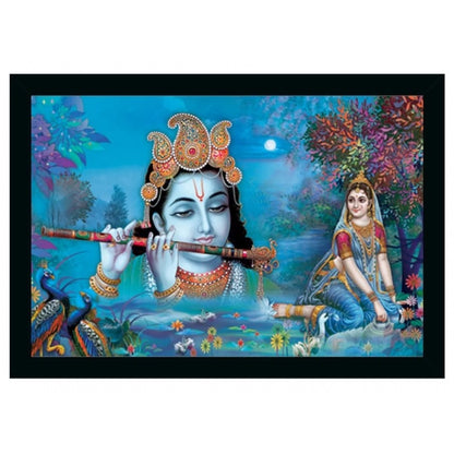 Roneclick Radha Krishna Painting Vinyl Sparkle Coated with Synthetic Photo Frame (Multicolor)