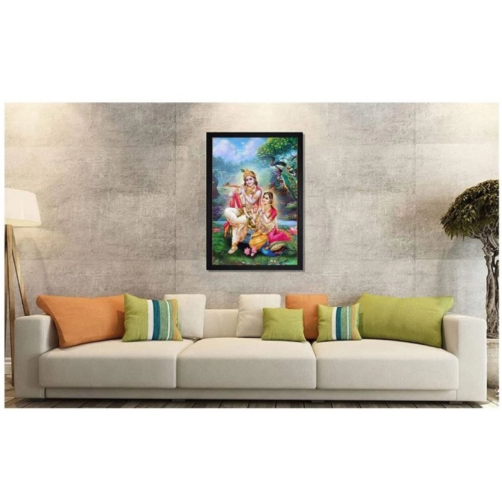 Roneclick Radha Krishna Painting with Synthetic Photo Frame (Multicolor)