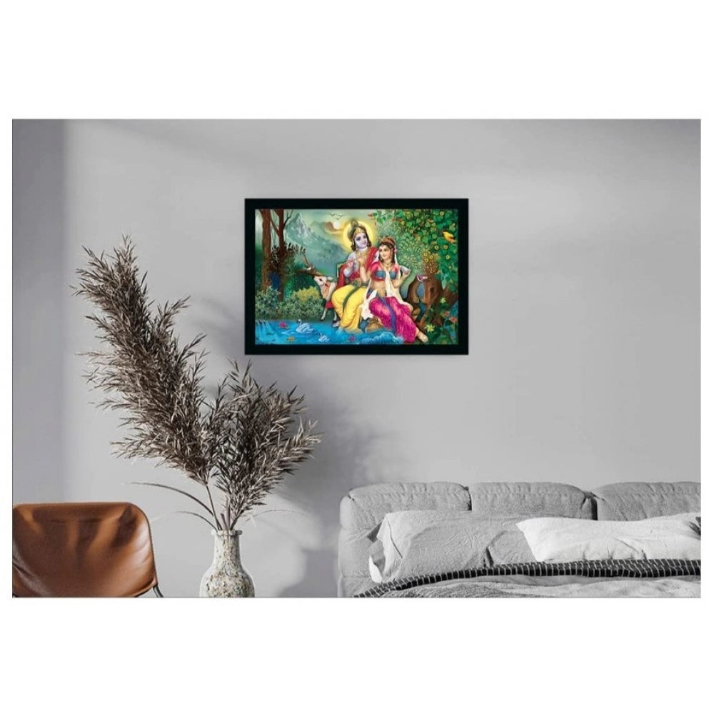 Roneclick Radha Krishna Painting with Synthetic Photo Frame (Multicolor)