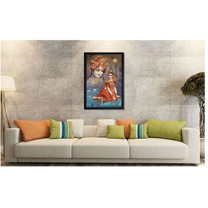 Roneclick Radha Krishna Painting with Synthetic Photo Frame (Multicolor)