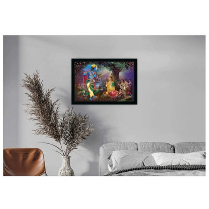 Roneclick Radha Krishna Painting with Synthetic Photo Frame (Multicolor)