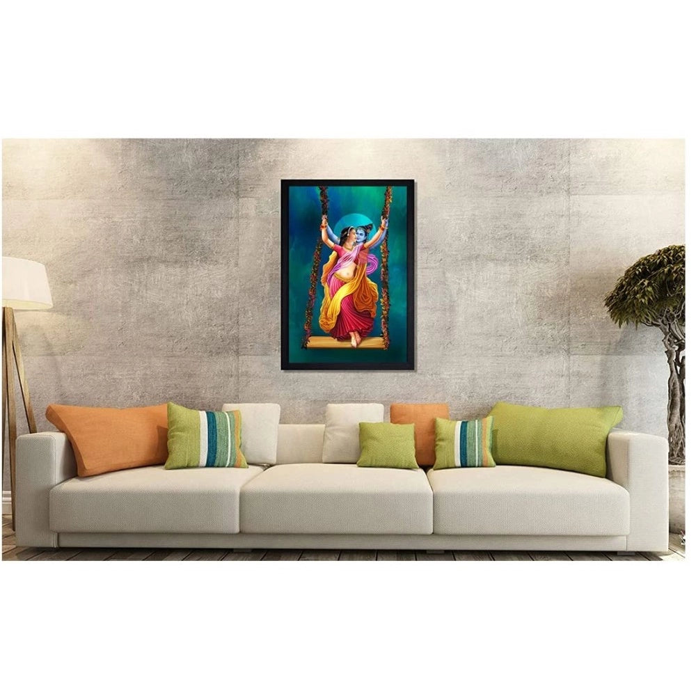 Roneclick Radha Krishna Painting with Synthetic Photo Frame (Multicolor)