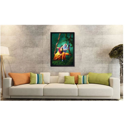 Roneclick Radha Krishna Painting with Synthetic Photo Frame (Multicolor)