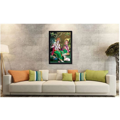 Roneclick Radha Krishna Painting with Synthetic Photo Frame (Multicolor)