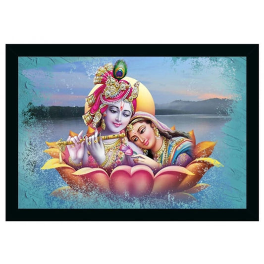 Roneclick Radha Krishna Painting Vinyl Sparkle Coated with Synthetic Photo Frame (Multicolor)