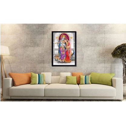 Roneclick Radha Krishna Painting with Synthetic Photo Frame (Multicolor)