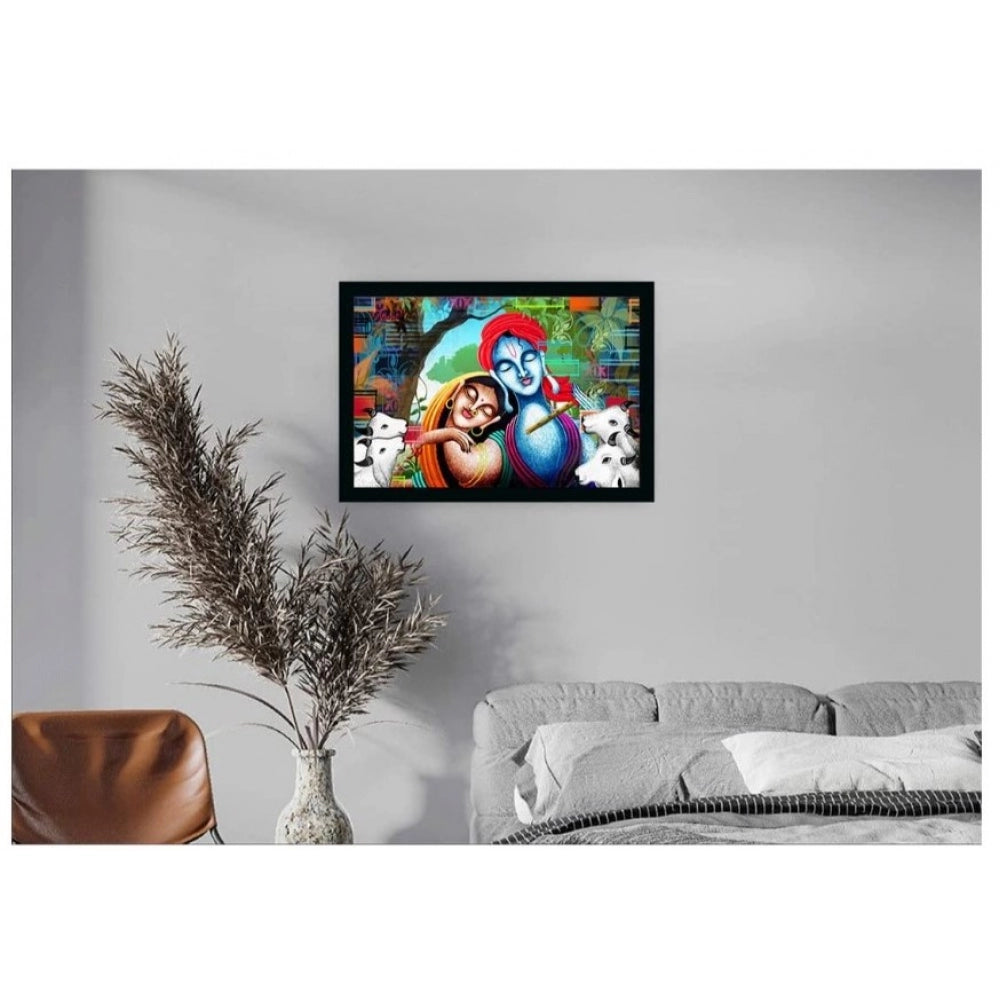 Roneclick Radha Krishna Painting with Synthetic Photo Frame (Multicolor)