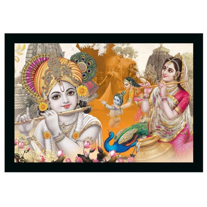 Roneclick Radha Krishna Painting Vinyl Sparkle Coated with Synthetic Photo Frame (Multicolor)