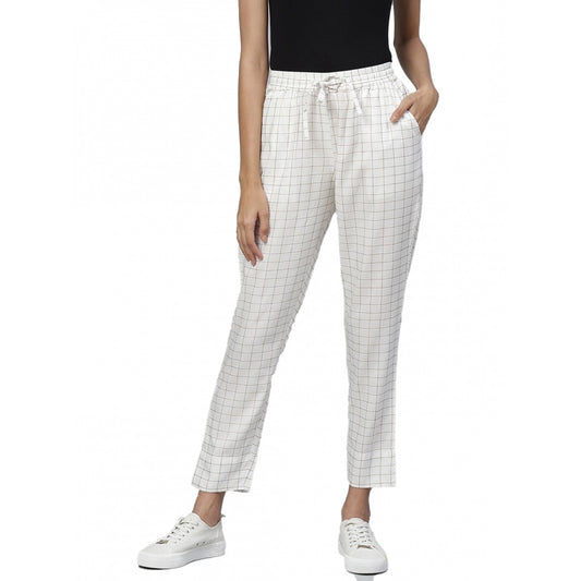 Generic Women's Casual  Checkered Rayon Trouser Pant (White)