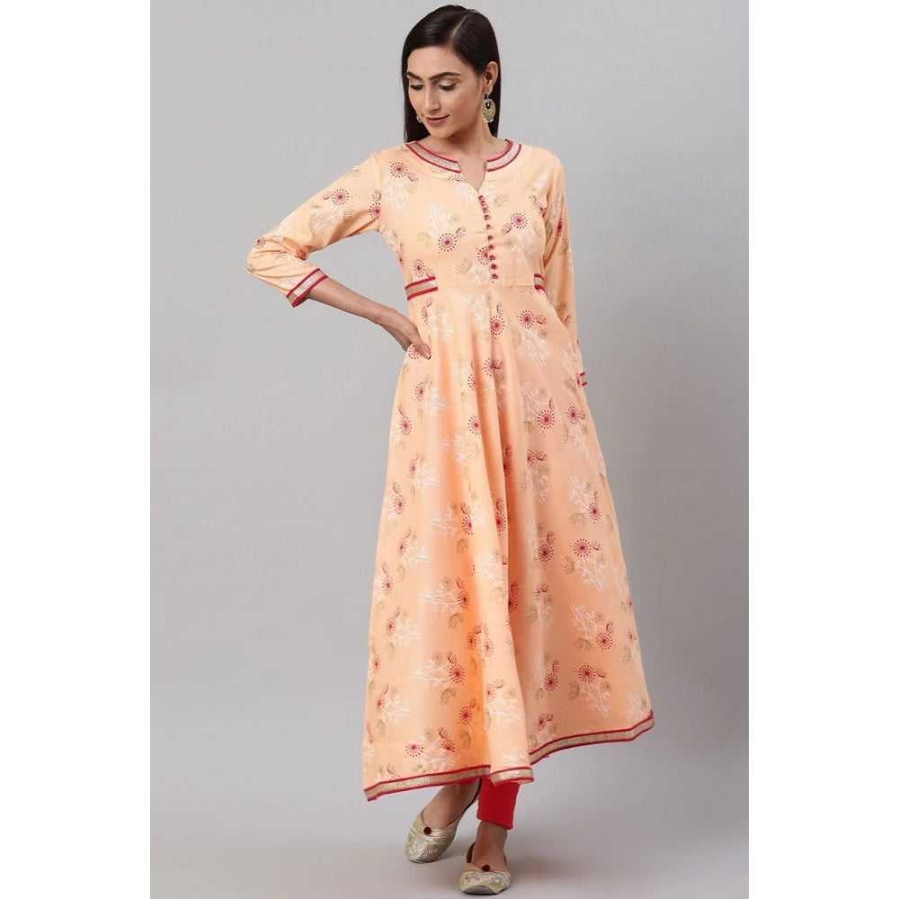 Roneclick Women's Casual 3/4 th Sleeve Floral Printed Rayon Kurti (Peach)