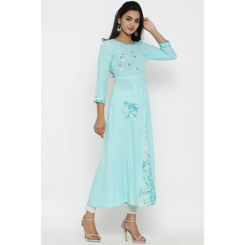 Roneclick Women's Casual 3/4 th Sleeve Embroidery Rayon Kurti (Sky Blue)