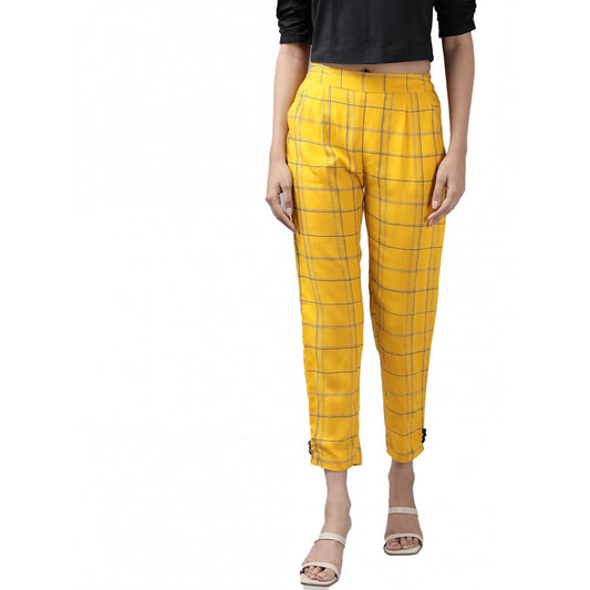 Generic Women's Casual  Checkered Rayon Trouser Pant (Yellow)