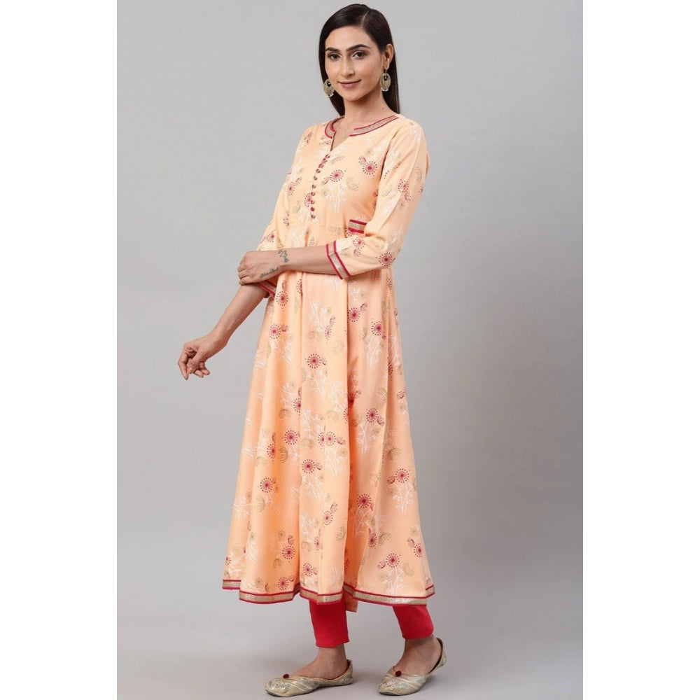 Roneclick Women's Casual 3/4 th Sleeve Floral Printed Rayon Kurti (Peach)