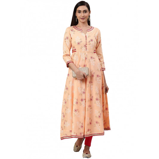 Roneclick Women's Casual 3/4 th Sleeve Floral Printed Rayon Kurti (Peach)