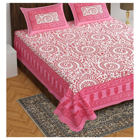 Roneclick Cotton Printed Queen Size Bedsheet With 2 Pillow Covers (Pink, 90x100 Inch)