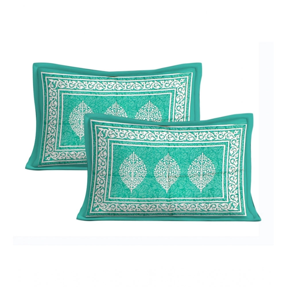 Roneclick Cotton Printed Queen Size Bedsheet With 2 Pillow Covers (Sea Green, 90x100 Inch)