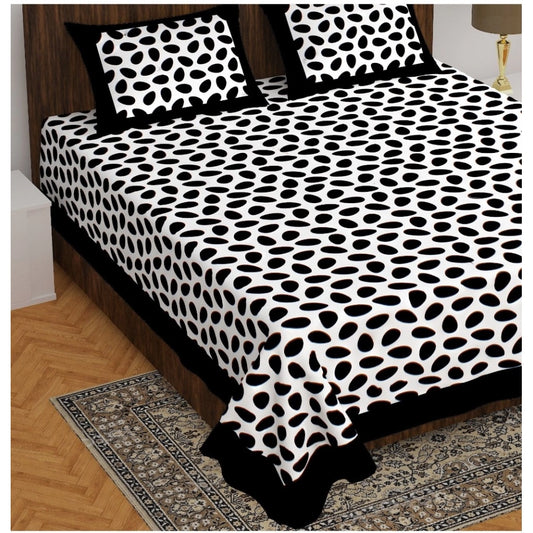 Roneclick Cotton Printed Queen Size Bedsheet With 2 Pillow Covers (Black And White, 90x100 Inch)