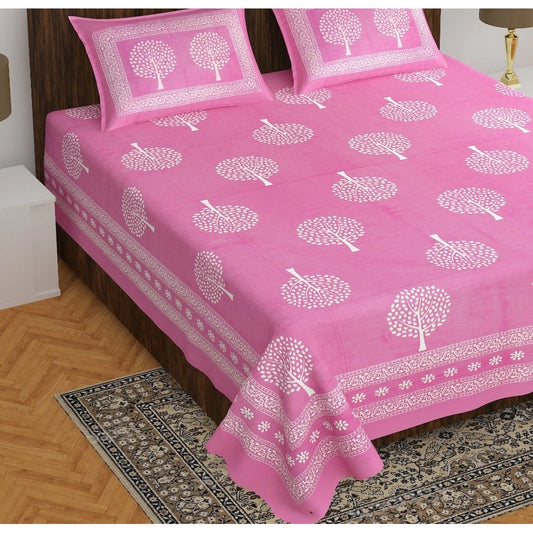 Roneclick Cotton Printed Queen Size Bedsheet With 2 Pillow Covers (Pink, 90x100 Inch)