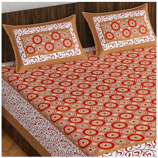 Roneclick Cotton Printed Queen Size Bedsheet With 2 Pillow Covers (Light Brown, 90x100 Inch)