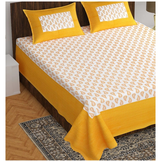 Roneclick Cotton Printed Queen Size Bedsheet With 2 Pillow Covers (Yellow, 90x100 Inch)