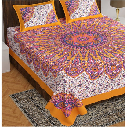 Roneclick Cotton Printed Queen Size Bedsheet With 2 Pillow Covers (MultiColor, 90x100 Inch)