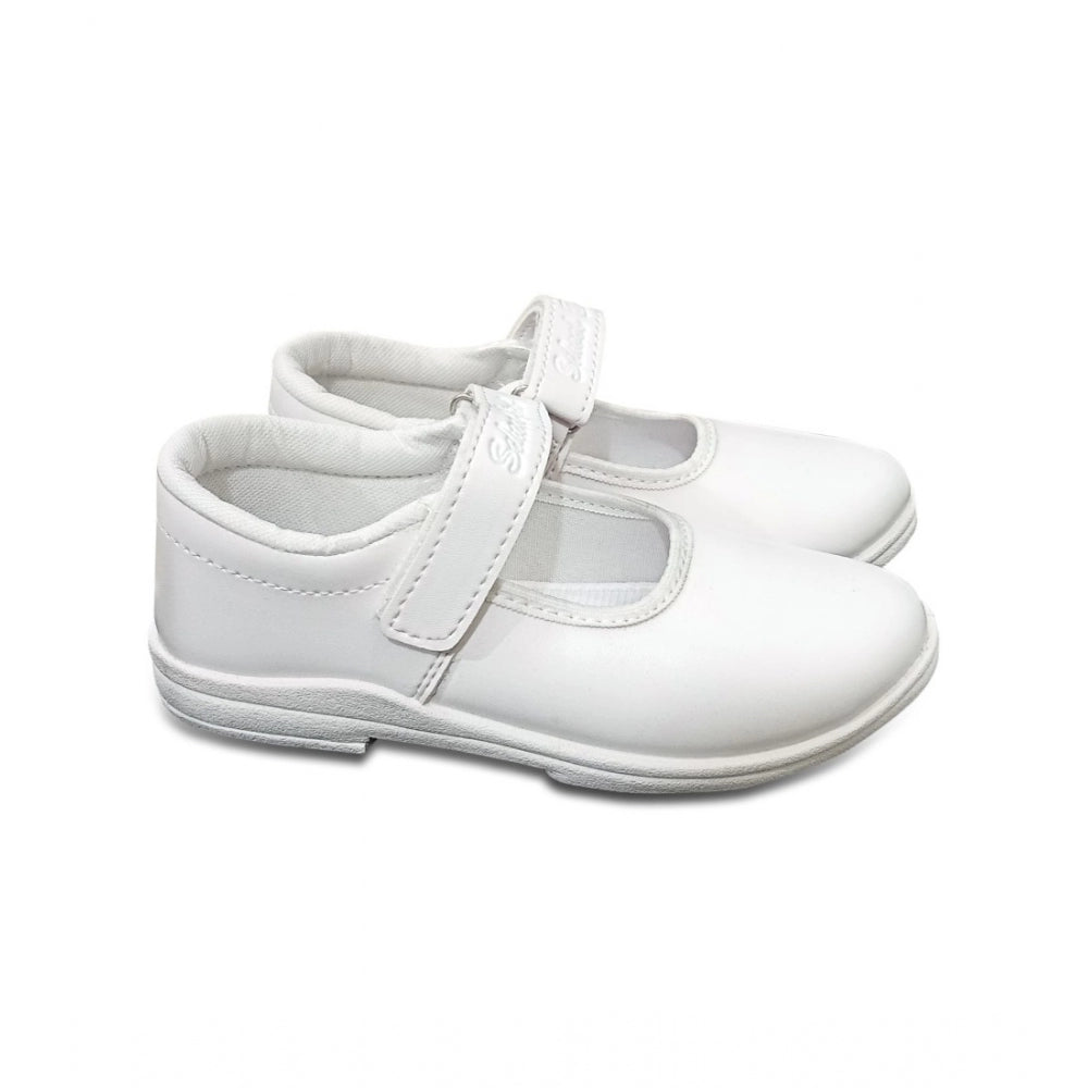 Generic Girls Rexine Ox-Ankle Velcro Closure School Shoe (White)