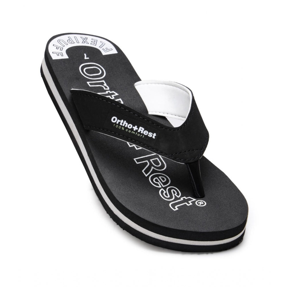 Roneclick Unisex Rubber Comfortable Orthopedic Doctor Slipper and Flip Flops (Black)