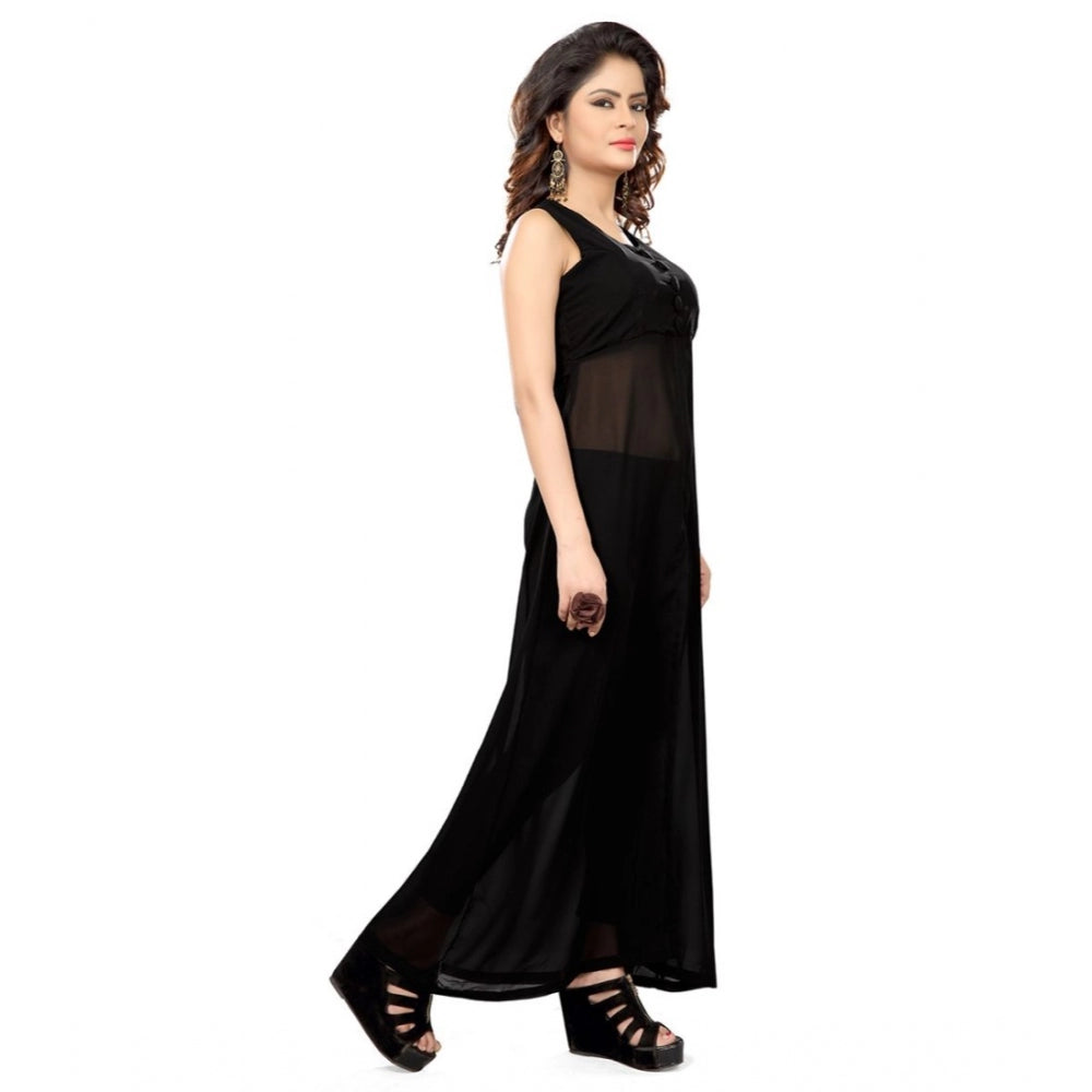 Roneclick Women's Cotton Blend Solid Sleeveless Maxi Dress (Black)