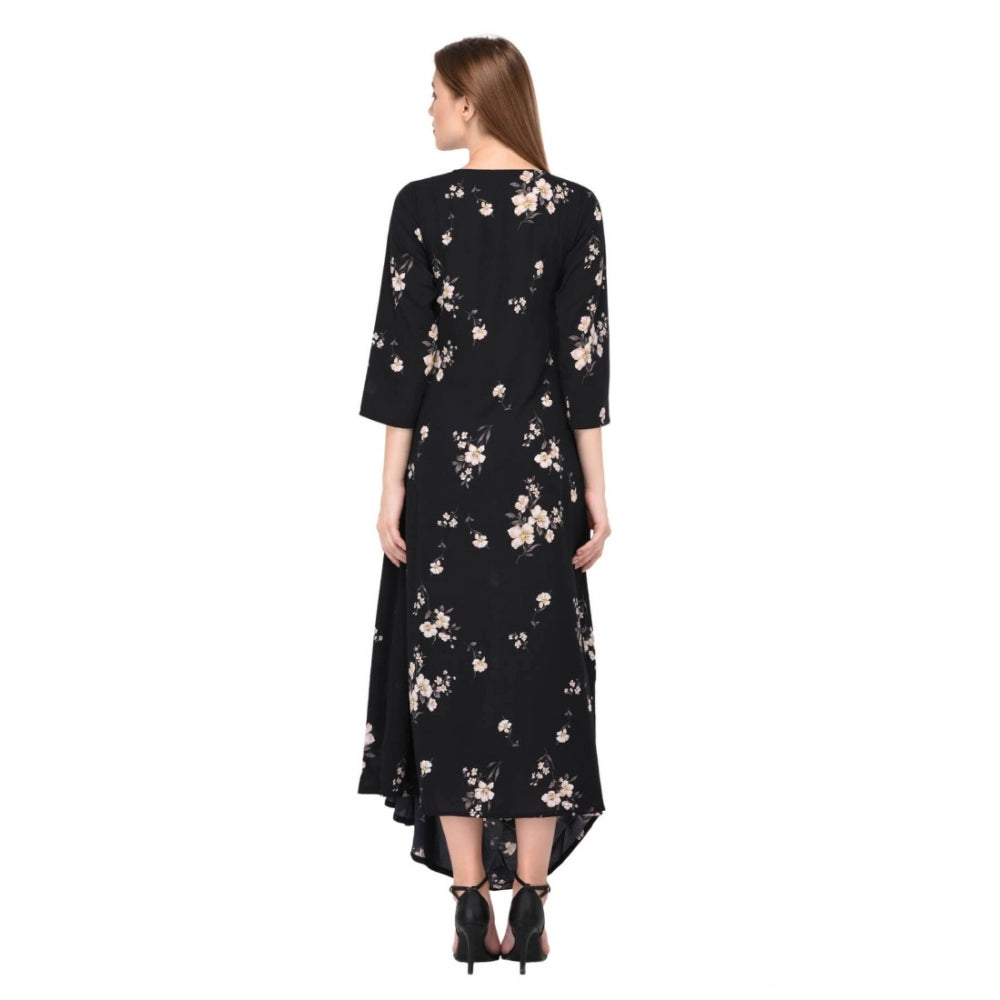 Roneclick Women's Cotton Blend Abstract Full Sleeves Dress (Black)