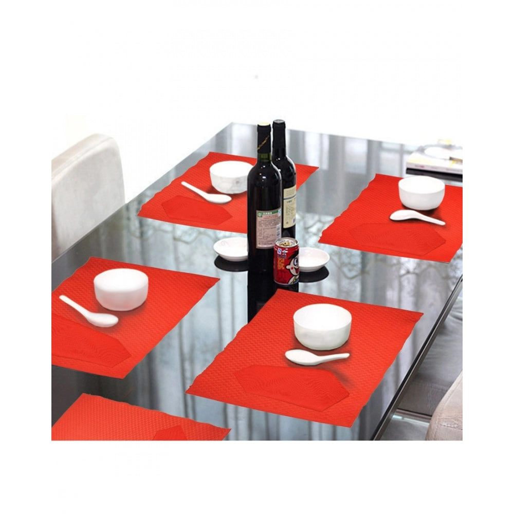 Roneclick Solid Cotton Place Mats and Napkin Sets (Red)