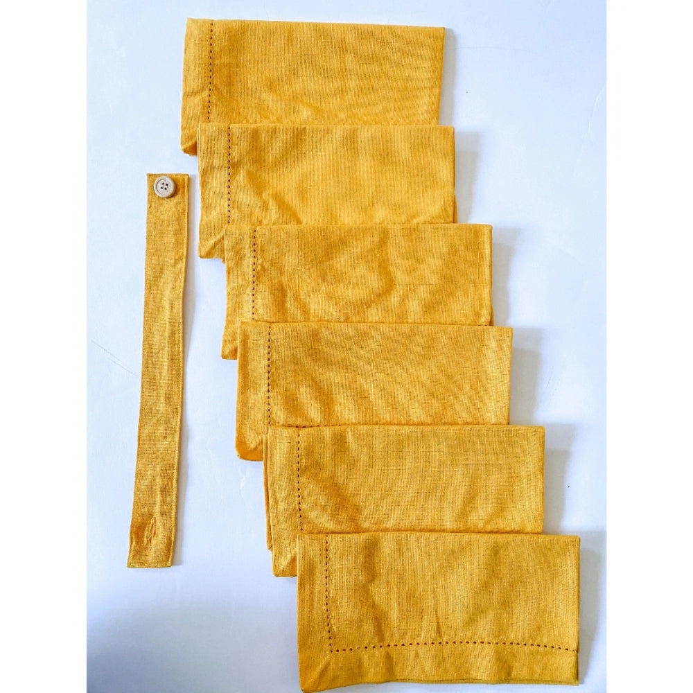 Roneclick Solid Cotton Napkins Sets (Yellow)