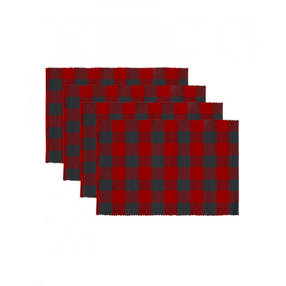 Roneclick Checked Cotton Place Mats Sets (Red &amp; Black)