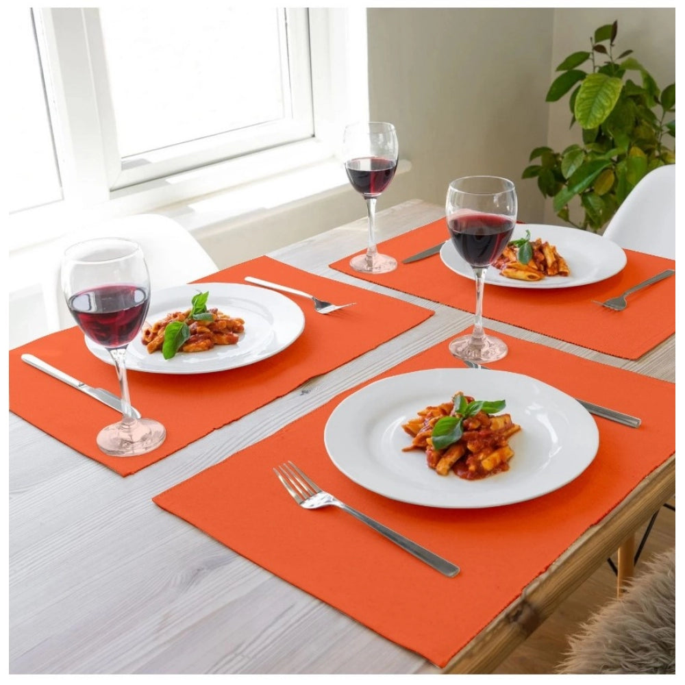 Roneclick Ribbed Cotton Place Mats Sets (Orange)