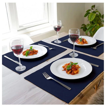 Roneclick Ribbed Cotton Place Mats Sets (Navy Blue)