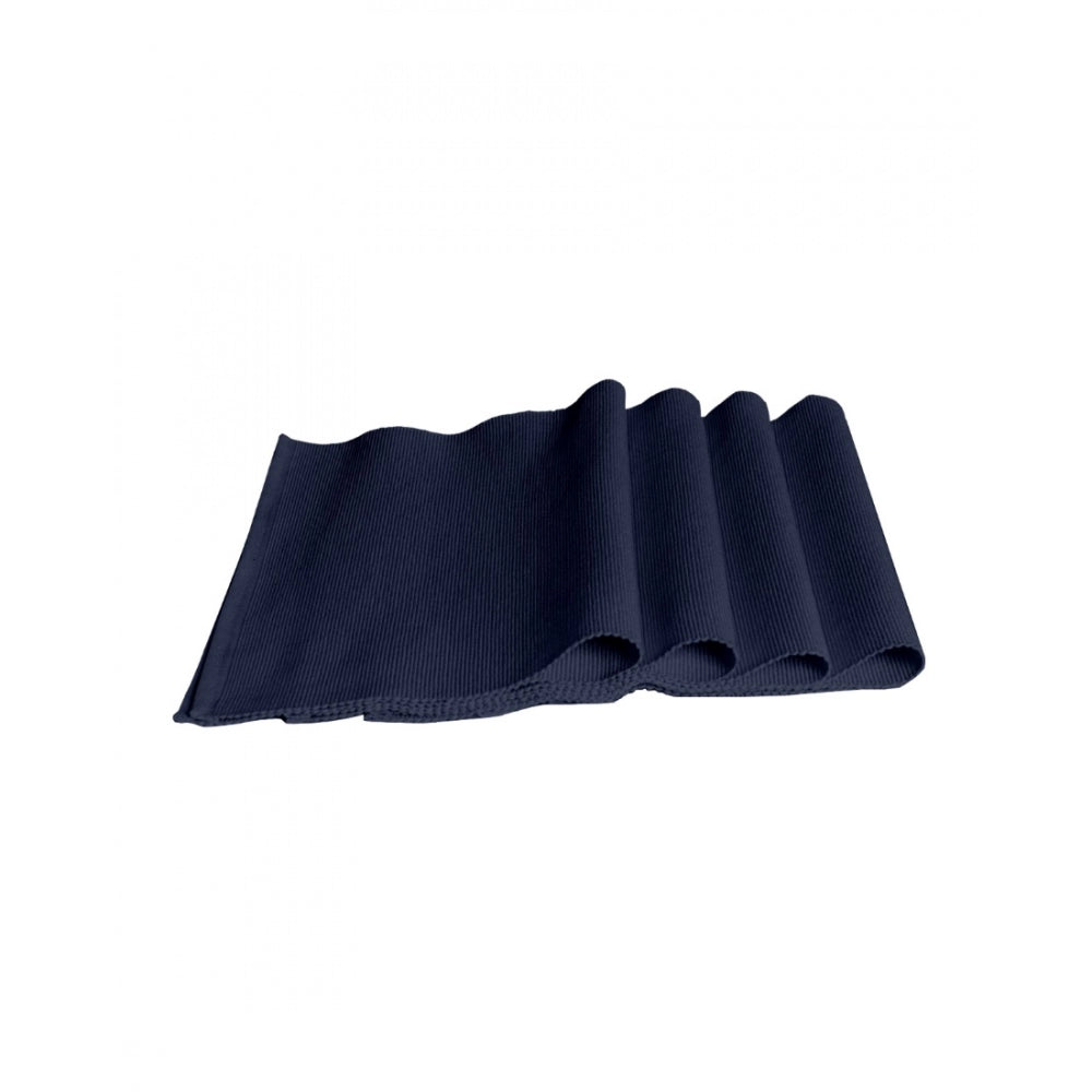 Roneclick Ribbed Cotton Table Runner and Placemats Sets (Navy Blue)