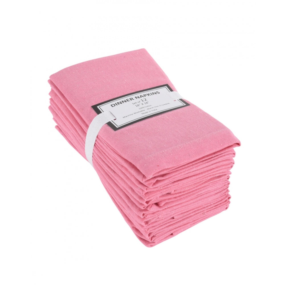 Roneclick Solid Cotton Napkins Sets (Baby Pink)