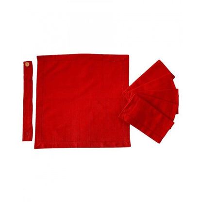 Roneclick Solid Cotton Napkins Sets (Red)