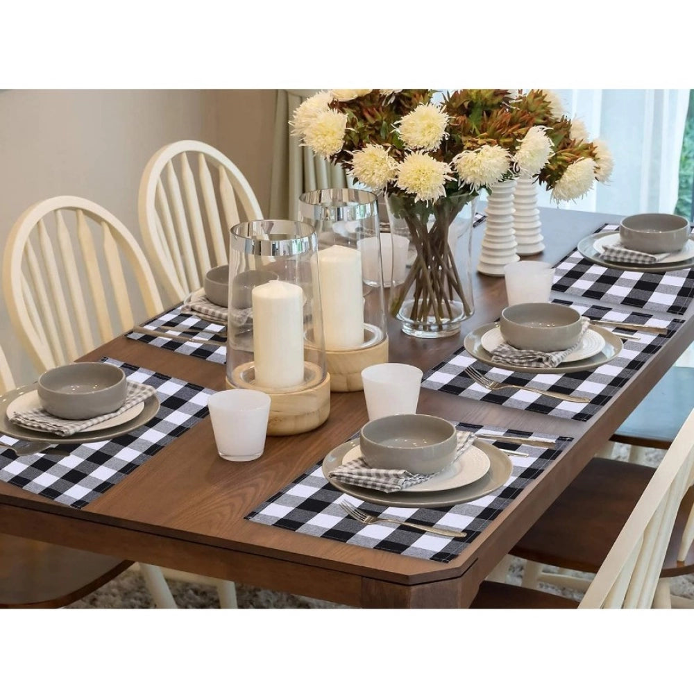 Generic Checkered Cotton Place Mats Sets (Black &amp; White)