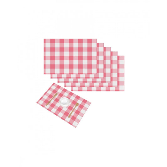 Roneclick Checked Cotton Place Mats Sets (Pink &amp; White)