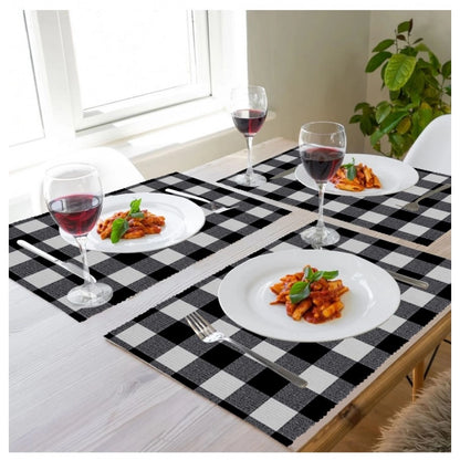 Roneclick Checked Cotton Place Mats Sets (Black)